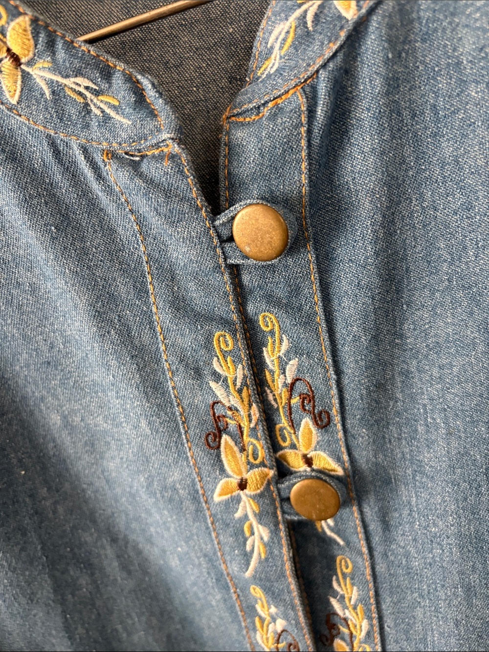 Women's Blue Denim Jacket with Yellow Floral Embroidery - Picture 3 of 8